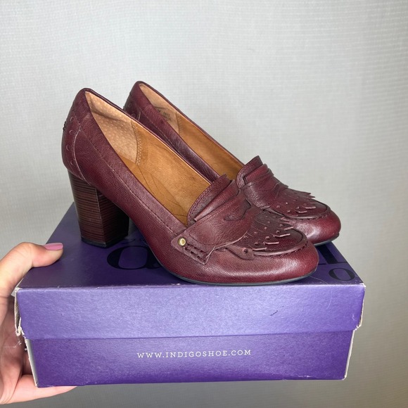 Clarks Shoes - Indigo by Clarks Town Green Burgundy Leather Kiltie Penny Loafer Pumps 7M 63140